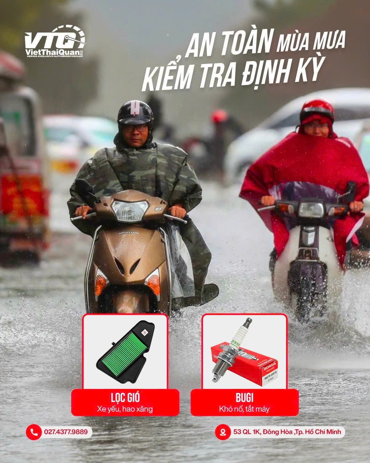 An toàn mùa mưa, kiểm tra định kỳ lọc gió và bugi xe máy Honda tại HEAD Việt Thái Quân