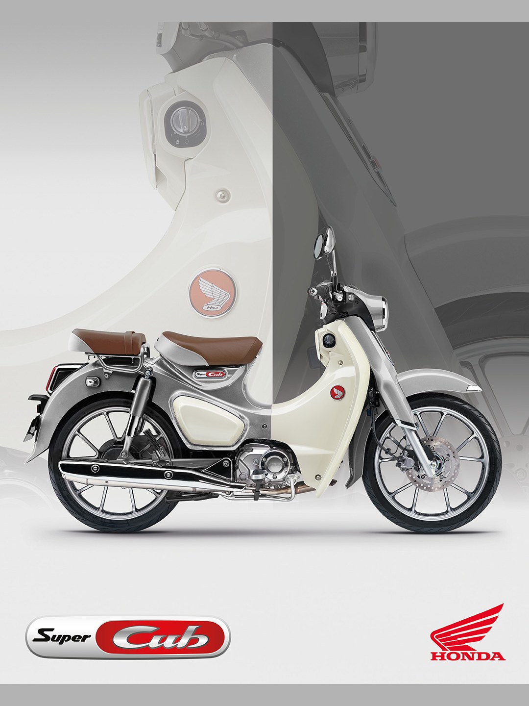 Honda Super Cub C125 2026 chuẩn Euro 4 màu Bạc trắng, yên da nâu