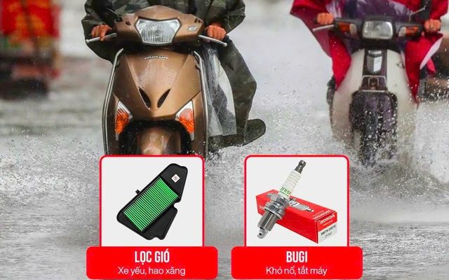 An toàn mùa mưa, kiểm tra định kỳ lọc gió và bugi xe máy Honda tại HEAD Việt Thái Quân